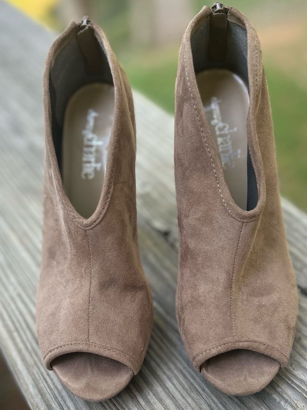 Charming Charlie Signature Brown Suede Peep-Toe Booties